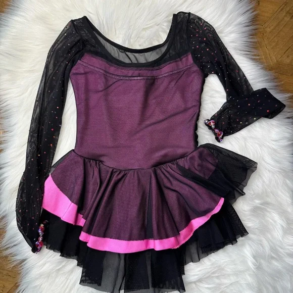 Mondor Figure Skating Dress hot pink black size 5-7 girls